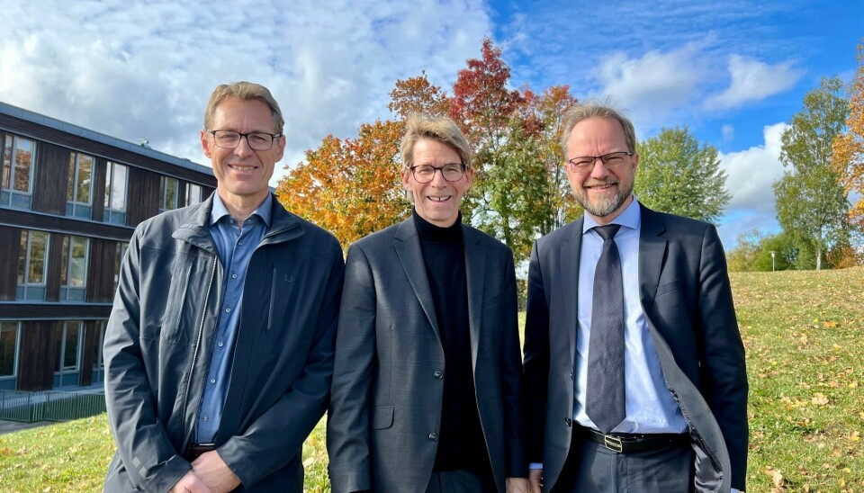 Per Jonny Nesse i Telenor Research and Innovation, Lars Gillund i Klosser Kongsvinger og professor Bård Tronvoll fra Høgskolen i Innlandet - deltar i det nye 5G-prosjektet som skal skape bedre betingelser for skogbruket.