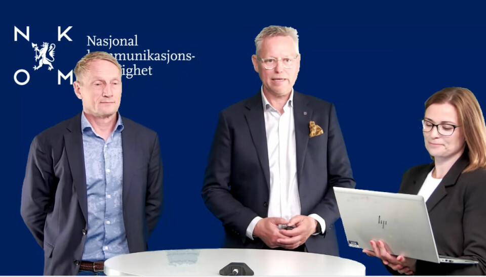 Nkom-ledelsen med fra venstre konkurransedirektør Kenneth Olsen, direktør Pål Wien Espen og direktøren for strategisk anlayse Stine Meltevik.