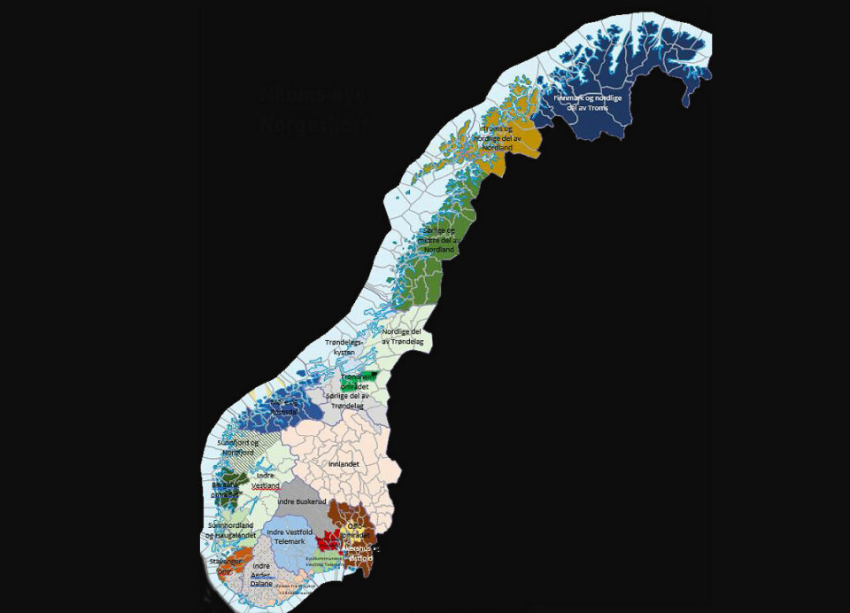 Her er Nkoms ferske og unike Norgeskart. Det viser 22 foreslåtte markedsområder.